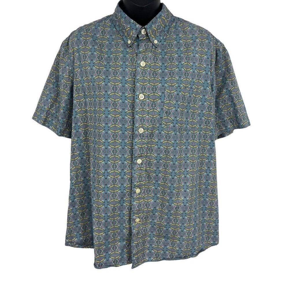 Kennington Mens Extra Large Cotton Short Sleeve Button Up Shirt Blue Floral EUC